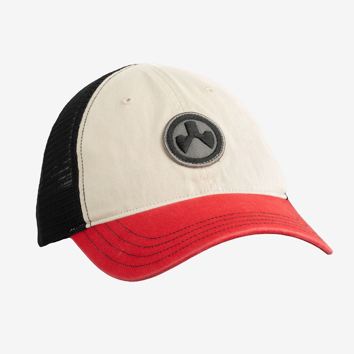 Magpul Icon Patch Garment Washed Trucker Hat - stone / black / red