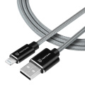 Tactical nabíjecí kabel Fast Rope s kevlarovým vláknem - USB-A/Lightning (MFi), 1m, šedý